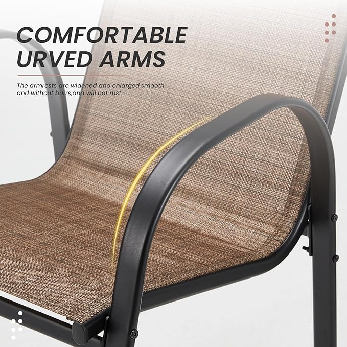 HOMREST Outdoor Bar Height Stools Set of 4,High Back Patio Chairs with Armrests,Textilene Chairs with Breathable Fabric & Metal Frame for All Weather,Brown