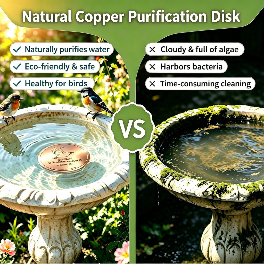 Bird Bath Copper Disk, 99.9% Pure Copper Disc to Keep Water Clean, Physical Safe Water Purification for Garden Birdbaths, Universal Fit for Concrete, Glass & Ceramic Bowls, All-Season Cleaner