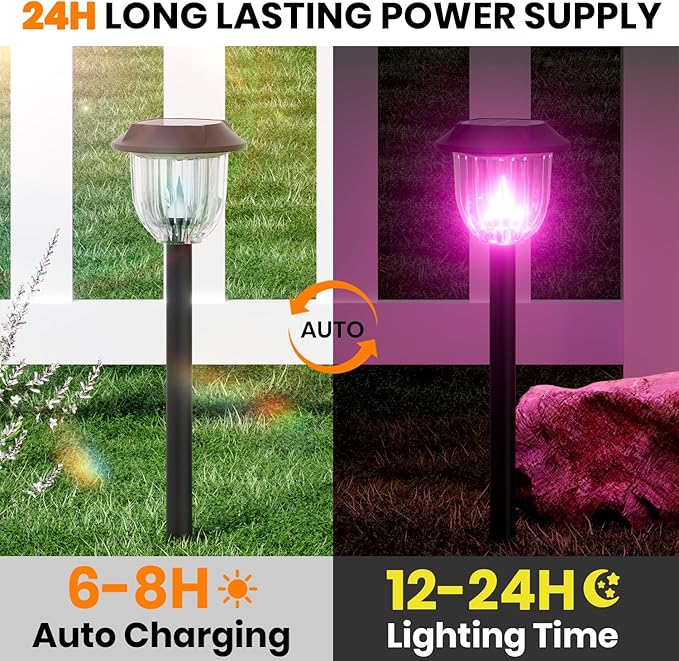 AOSEA Christmas Solar Pathway Lights Outdoor Waterproof, Solar Powered Garden Lights, Christmas Decor Garden Lighting for Yard, Patio, Landscape, Pathway (RGB Flash Mode Only, 10 Pack)