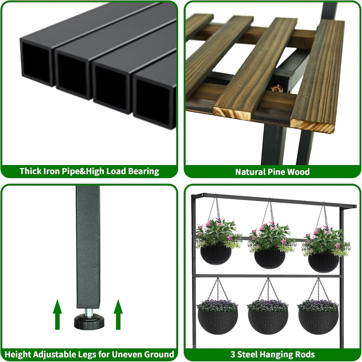 large plant stand, indoor outdoor, hanging with bar, close-up detail