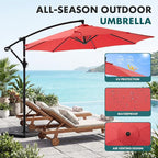 OLIXIS 9.7FT Offset Patio Umbrella with Base, Cantilever Table Umbrellas for Outdoor Sun Shade UV Protection with Easy Tilt Adjustment, 8 Ribs for Backyard, Lawn, Garden, Pool - Red