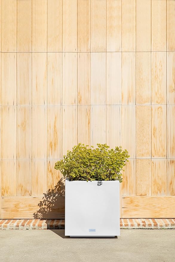 Veradek Block Series Cube Plastic Planter - Large Square Planter for Indoor or Outdoor Patio/Garden | Durable All-Weather Use with Drainage Holes | Modern Décor for Tall Plants, Trees, Flowers