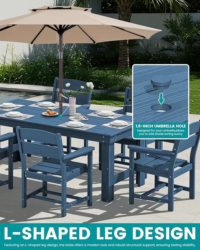 SERWALL Outdoor Dining Table Set, 67‘’ HDPE Patio Dining Set for 4, All-Weather Outdoor Table and Chairs Set for Deck, Blue
