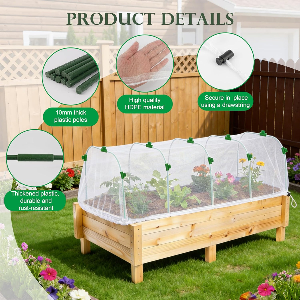fayoo garden netting cover kit with 60 hoops, close-up detail