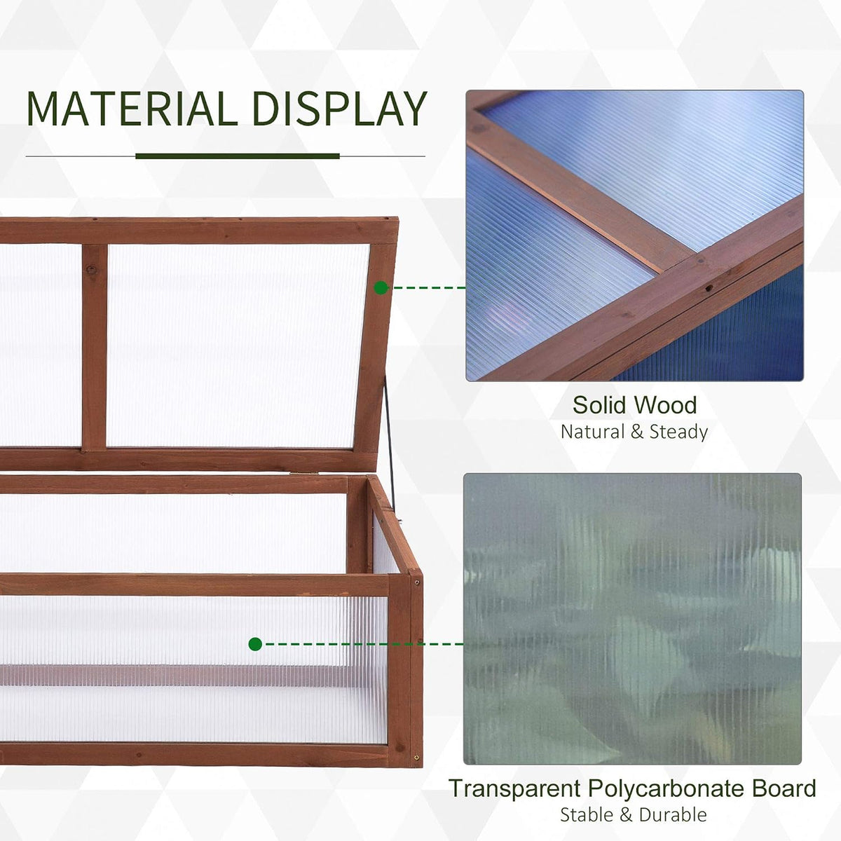 outsunny wooden framed polycarbonate cold frame greenhouse for, side view