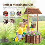 VINGLI Wooden Wishing Well Outdoor Planters, Well Covers for Yard with 4 Reinforced Rods, Height Adjustable Hanging Bucket, Rustic Flower Pot Home Decor for Outside Patio Garden