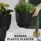 Plant Pots 10/9/8/7.5/7 inch Set of 5,Flower Pots with Multi Mesh Drainage Holes, Large Planters for Indoor Outdoor Garden Plants and Flowers. (Black)