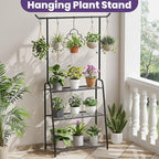 Metal Plant Stand Indoor Outdoor, 3 Tier Tall Corner Plant Shelf, Hanging Flower Ladder for Living Room, Balcony, Garden, Patio (Black)