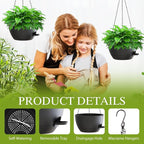 12 Inch Hanging Baskets 2 PC with Chains, Self-Watering Hanging Planters for Indoor Outdoor Plants, Plastic Hanging Flower Pots,Black