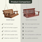 Amish Casual 5 Foot Roll Back Heavy Duty Wooden Porch Swing with Cup Holders in Cedar Stain - Amish Made in The USA from Treated Pine, Outdoor Hanging Bench Swing with 700 Lb. Weight Capacity