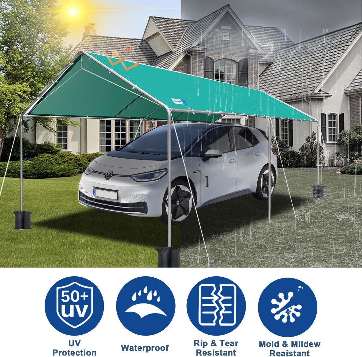 10x20 ft heavy duty car canopy galvanized frame shown in use
