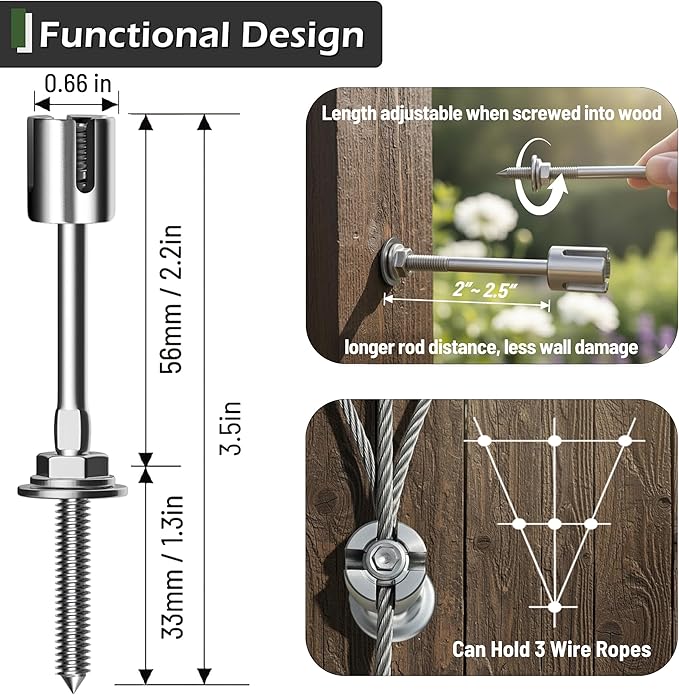 Wire Trellis for Climbing Plants Outdoor, 20-Set Wall Wire Trellis Kit with 1/8in x 98ft Stainless Steel Cable & Cutter, T316 Espalier System for Fence and Garden DIY Projects