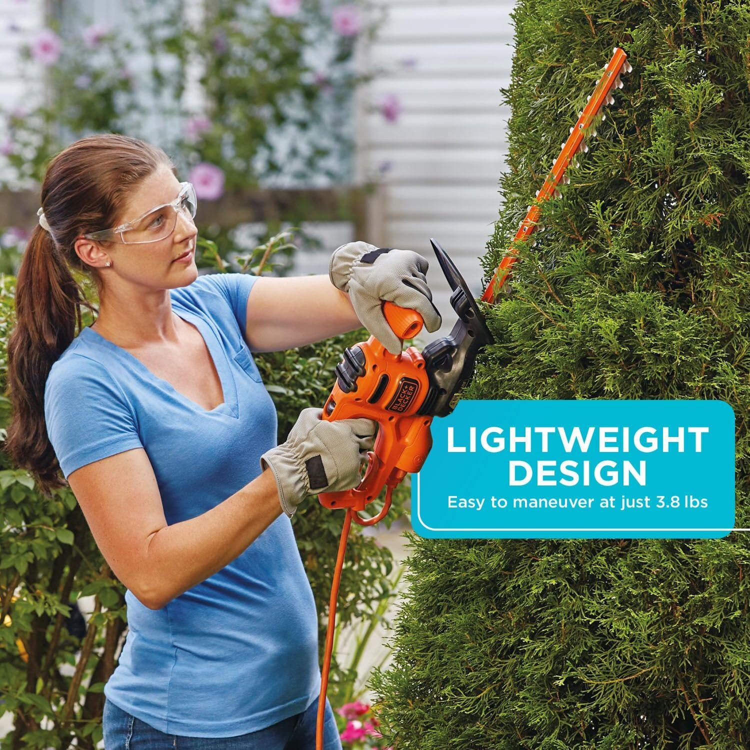 BLACK+DECKER Electric Hedge Trimmer, 16-Inch 3.0 Amp Compact Corded Power Hedge Trimmer (BEHT100)