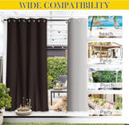 NICETOWN 2 Panels Outdoor Curtains for Patio Waterproof & Windproof, Thermal Insulated Top & Bottom Grommet & Back Tab Sun Blocking Outdoor Drapes with Fixed Rope for Gazebo, Toffee Brown, W66 x L90