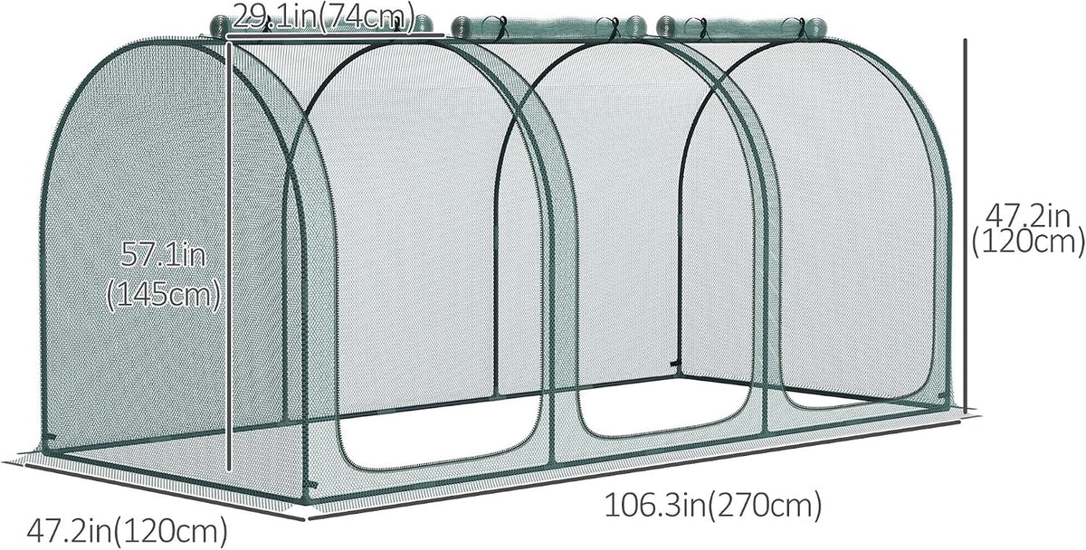 outsunny 9' x 4' crop cage plant protection, close-up detail
