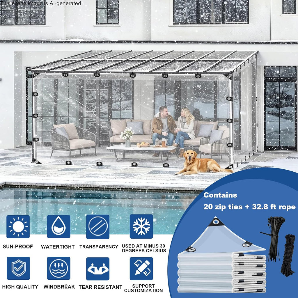 lc&qs 8x10ft clear waterproof tarp with grommets, upgraded showing dimensions
