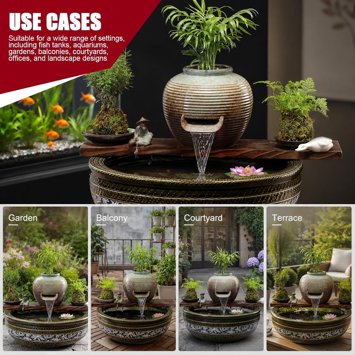Ceramic Water Fountain Spout U-Shaped, Spitters for Small Ponds | Fish Tank Water Circulation for Patio Pond Pool, Decoration Landscaping Fountain Ornaments(23*20*19cm/9.1*7.9*7.5in)