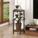 Homeiju 2-Pack Plant Stand Indoor, 2 Tier Wood Corner Plant Stand, Modern Square Plant Shelf Flower Stand for Living Room Patio Balcony Garden, Rustic Brown