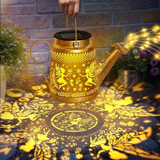 Solar Watering Can Lights Outdoor Garden Decor, Large Fairy Hanging Lantern with Shepherd Hook, Waterproof Garden Lights for Outdoor Yard, Gifts for Mom Grandma Mothers Day Christmas Gifts
