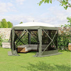 11.5x11.5FT 6-Sided Pop Up Gazebo Tent，One-Push Setup Canopy Tent with Mesh Panels & Removable Wind Cloths, Outdoor shelter for Camping, Backyard Parties, Outdoor Events - Army Green