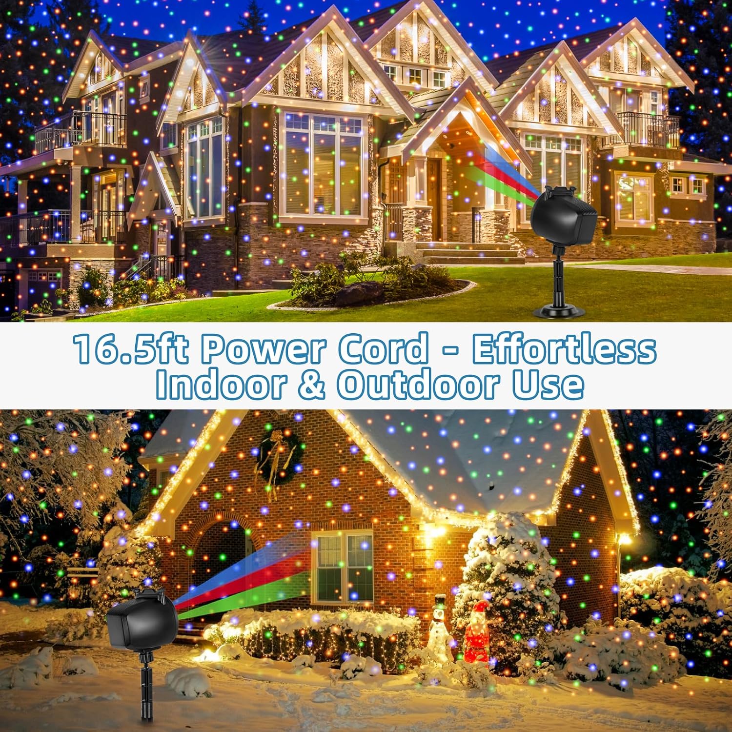 Outdoor Laser Projector Lights, RGB Firefly Light Show for Backyard Parties & Gatherings, IP65 Waterproof, 270° Adjustable, 10 Color Modes + 3 Changeable Holiday Cards(Halloween/Snowflake/Christmas)