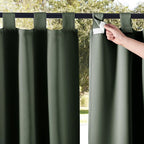NICETOWN 2 Panels Greyish Green Long Outdoor Curtainss for Patio Waterproof, Detachable Sticky Tab Top Blackout Indoor Outdoor Blinds Heat & Cold Blocking Privacy for Gazebo/Porch, W52 x L108