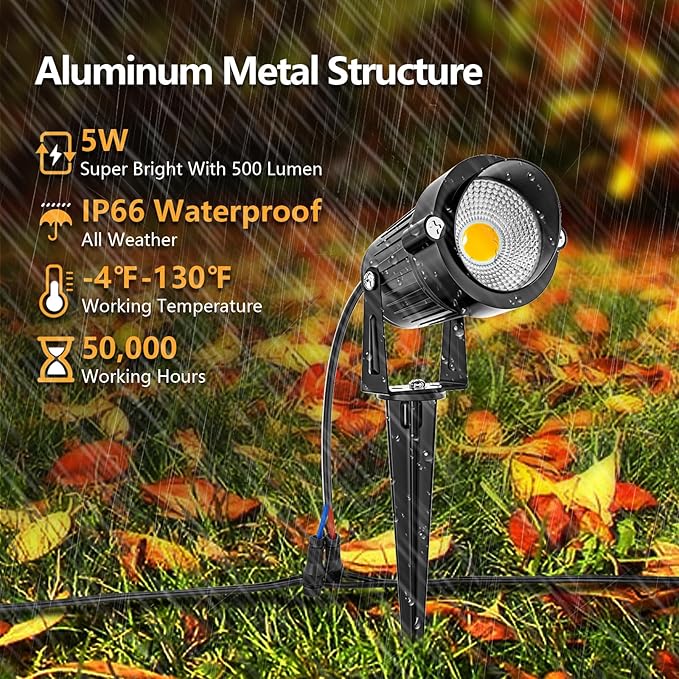 ZUCKEO All-in-One Low Voltage Landscape Lighting Kit, 5W LED Landscape Lights with Transformer, 120FT Wire and Connectors, Waterproof Outdoor Spotlight for Yard Garden House, 3000K 12V-24V, 12Pack