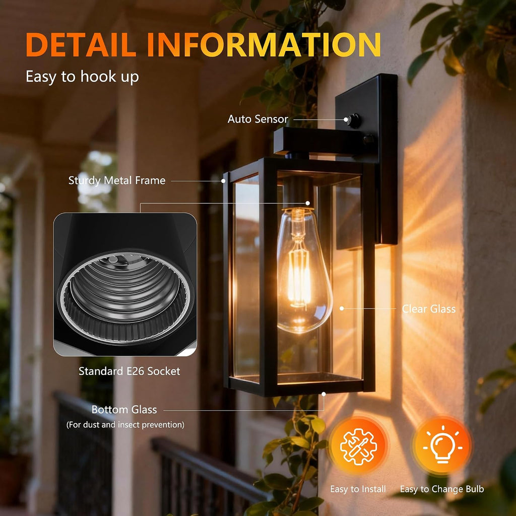 Dawn to Dusk Sensor Outdoor Light Fixture Waterproof Porch Lights Anti-Rust Exterior Wall Lighting Outdoor Wall Lantern for Patio Front Door Garage House