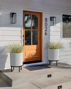 Veradek Demi Series Round Planter w/Stand for Porch/Patio | Durable Plastic-Stone Composite & Wooden Stand | Modern Décor for Tall Plants, Flowers