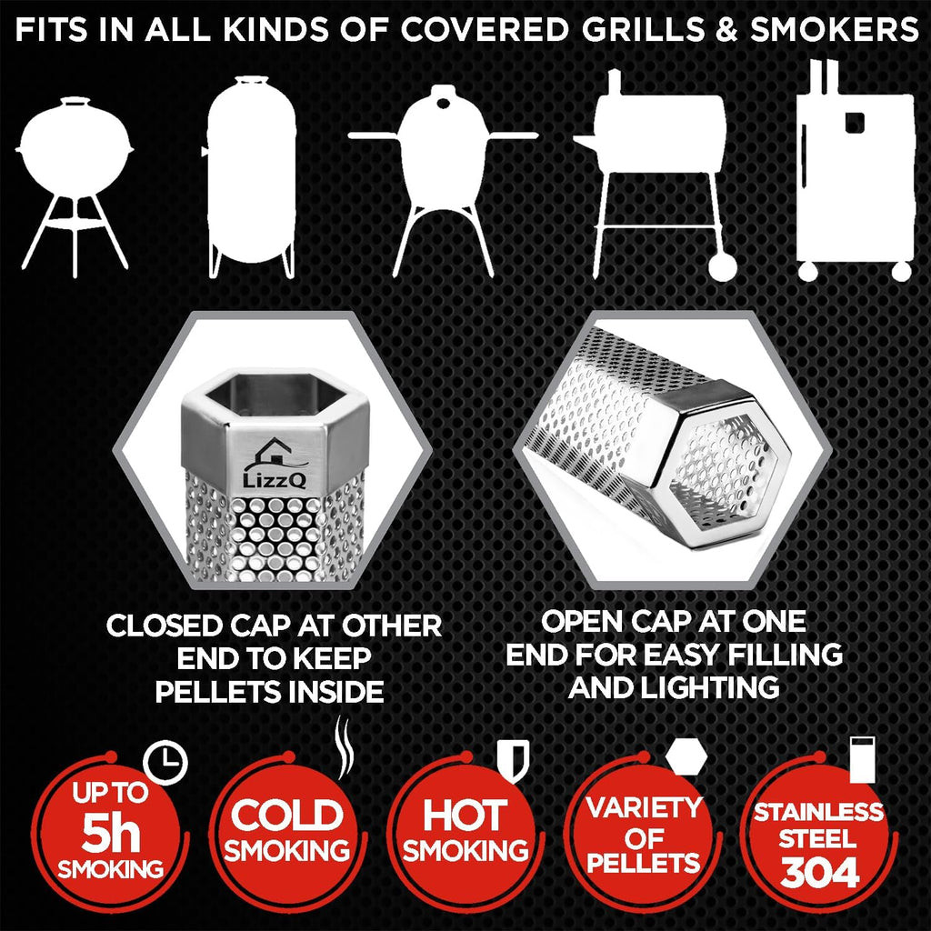 Premium Pellet Smoker Tube 12 inches - 5 Hours of Billowing Smoke | for Any Grill or Smoker, Hot or Cold Smoking, Stainless Steel 304, Silicone Oven Mitt (Set of 1) & Basting Brush, Free eBook