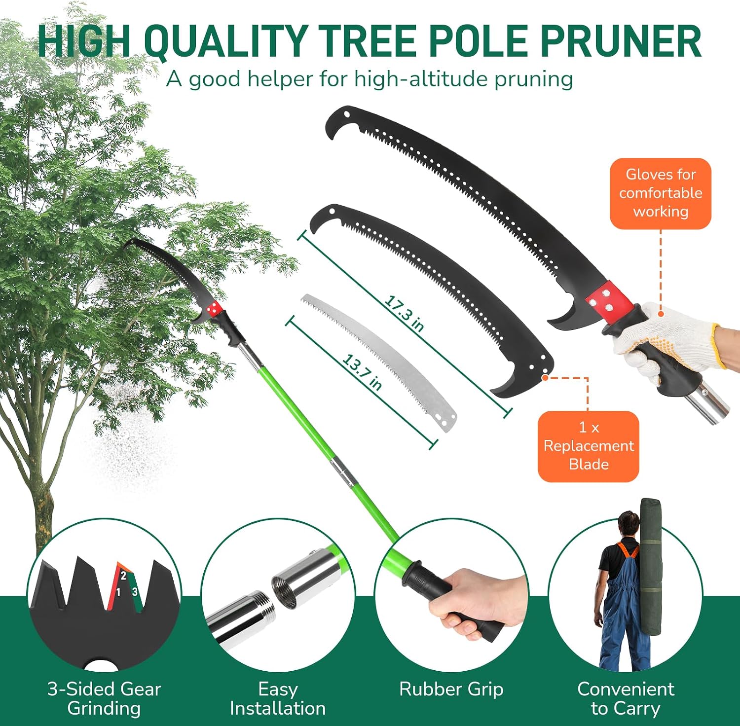 VINGLI 26FT Manual Pole Saw for Tree Trimming, Extendable Tree Pruner, Sharp Steel Blade and Scissors, High Tree Branch Cutter with Lightweight 8 Fiberglass Long Handles, for Pruning Palms and Shrubs