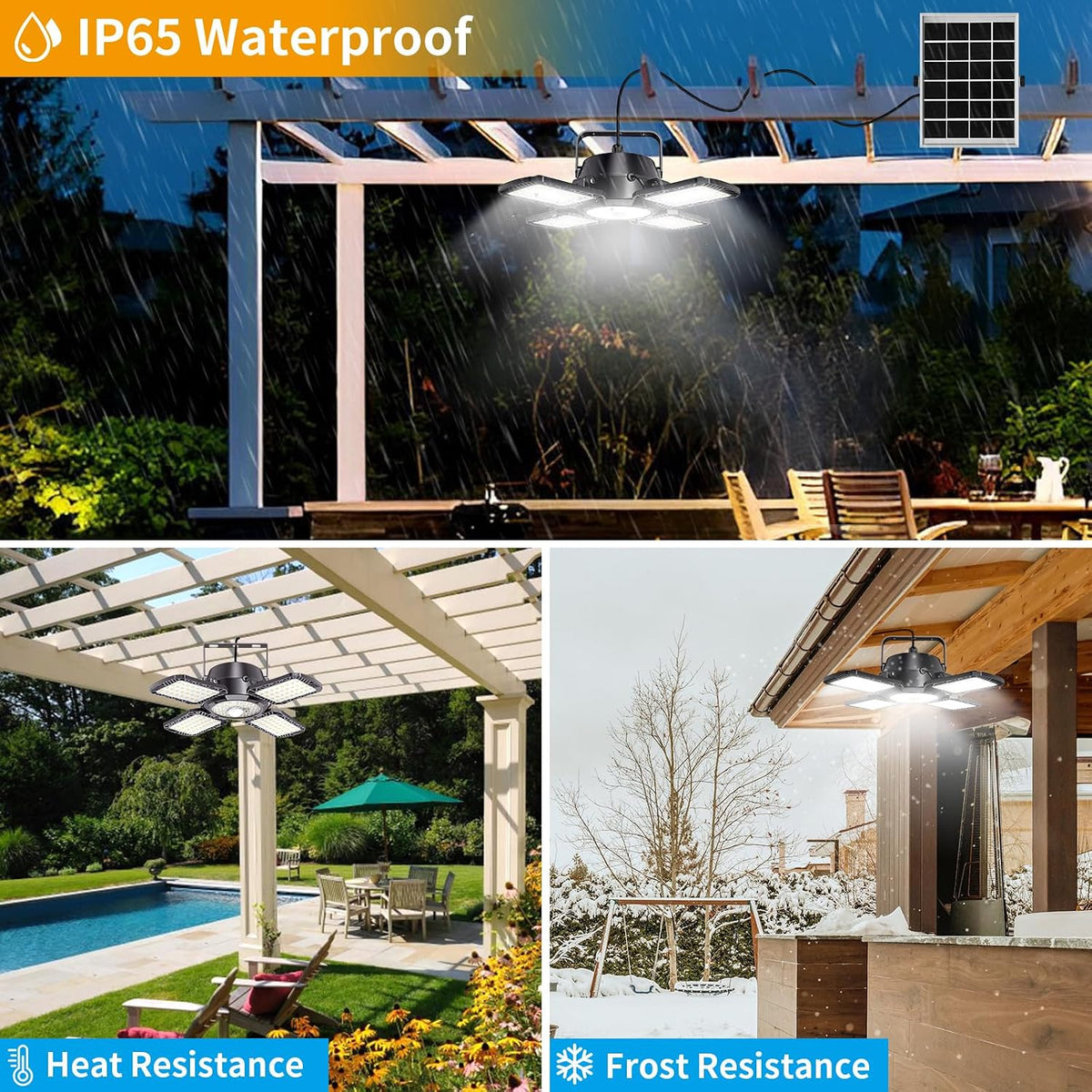 solar shed light outdoor indoor, 176led solar powered, side view