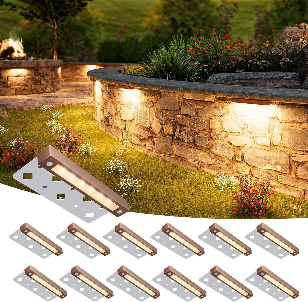 VOLISUN 7 Inch Retaining Wall Lights, 2700K Hardscape Lighting, 12 Pack | IP65 Waterproof, Cuttable Low Voltage Landscape Lighting, 12V Paver Lights, 3W Outdoor Step Lights, ETL