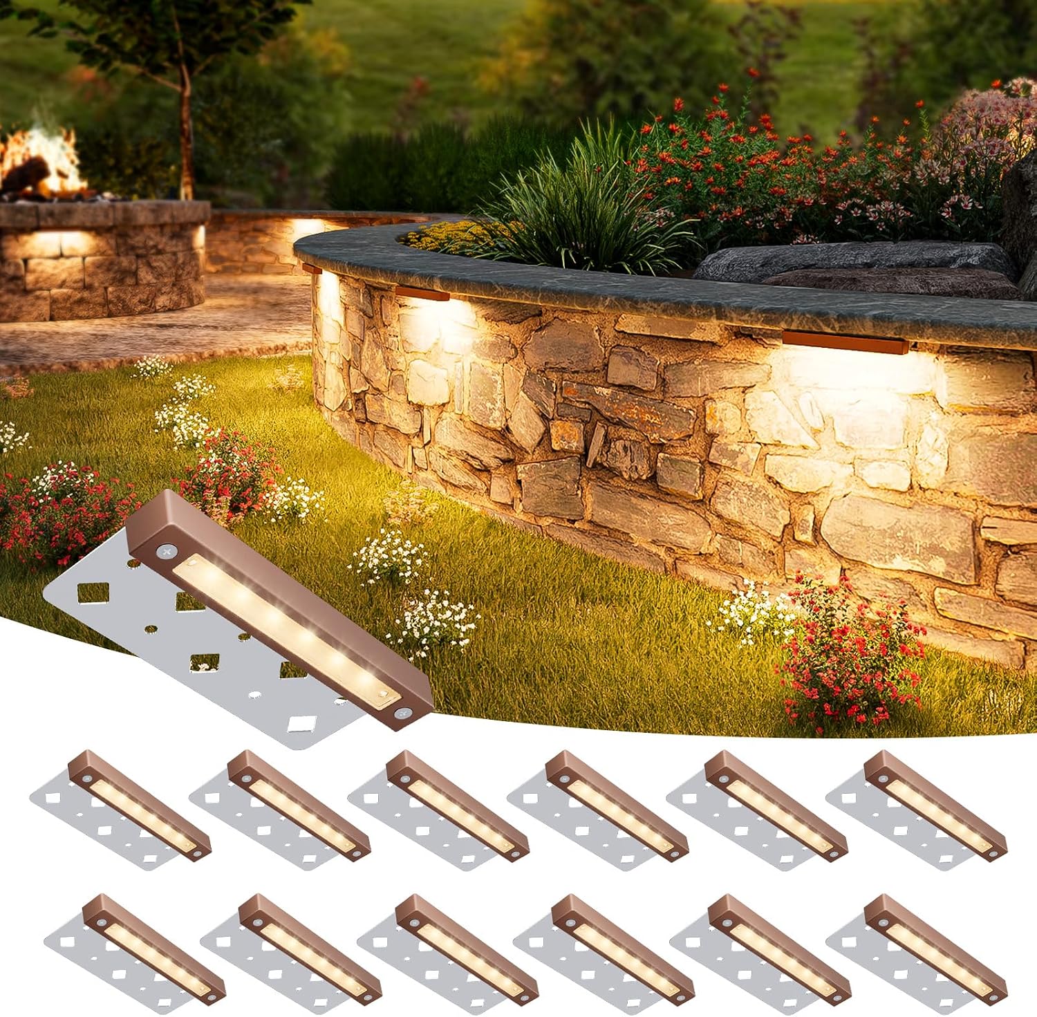VOLISUN 7 Inch Retaining Wall Lights, 2700K Hardscape Lighting, 12 Pack | IP65 Waterproof, Cuttable Low Voltage Landscape Lighting, 12V Paver Lights, 3W Outdoor Step Lights, ETL