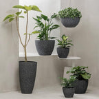 LA JOLIE MUSE Flower Pots Outdoor Garden Planters, Indoor Plant Pots with Drainage Holes, Plastic, Speckled Black, Set 2 (7.5 + 7.5 Inch)