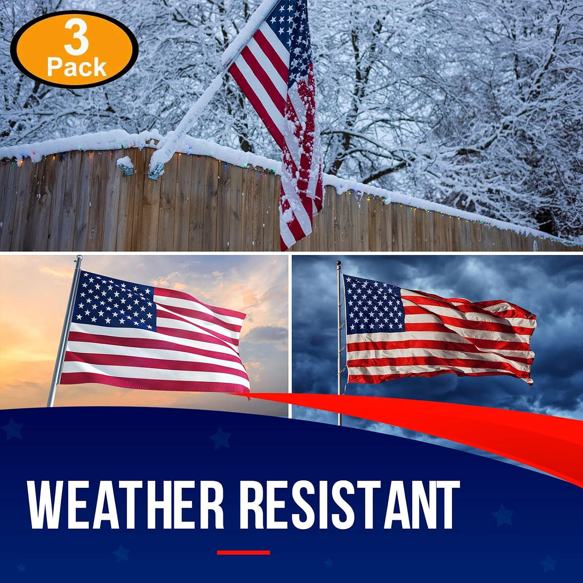 american flags for outside 3x5 (pack of 3) shown in use