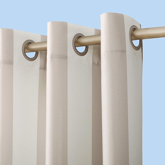 Sun Zero Valencia 2-Pack Cabana Stripe Indoor/Outdoor UV Protectant Energy Efficient Grommet Curtain Panel Pair