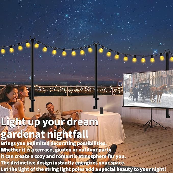 6 Pack String Light Poles,5Ft Light Poles for Outside String Lights,Outdoor Lights Pole with Fork,Metal Poles Stand for Patio Deck Backyard