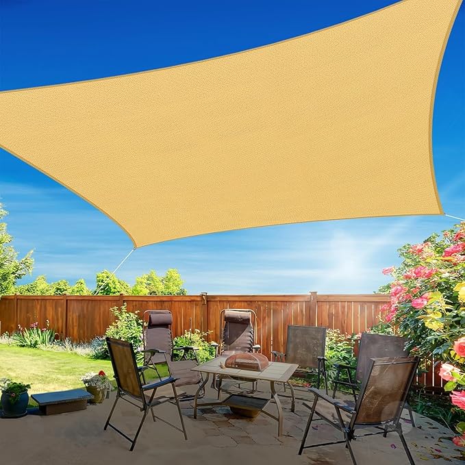 12'x12' Sun Shade Sail, UV Protection Outdoor Shade, Curved Tear Resistant Heavy Duty Sun Shade for Patio Garden, Backyard, Deck, Car Port, Playground, (Sand)