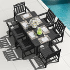 HDPE Outdoor Dining Set, Patio Table and Chairs Set, All-Weather 7-Piece Outside Table and 6 Chairs, 2" Umbrella Hole, Outdoor Furniture for Garden, Poolside, Backyard, Deck | Black