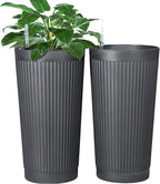 FENCY 2Pack 24IN Self Watering Planter for Indoor Plants, Plastic Large Planter for Outdoor Plants, Water Level Indicator& Spacious Reservoir Flower Planter Decorative(Grey)