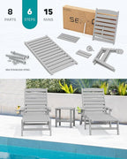 SERWALL Patio Chaise Lounge Chair Set of 2, 78'' Long 5-Positions Adjustable HDPE Outdoor Lounger for Pool, Poly Lounge Chair with Rolling Wheels & Cup Holder for Poolside, Deck, Space Grey