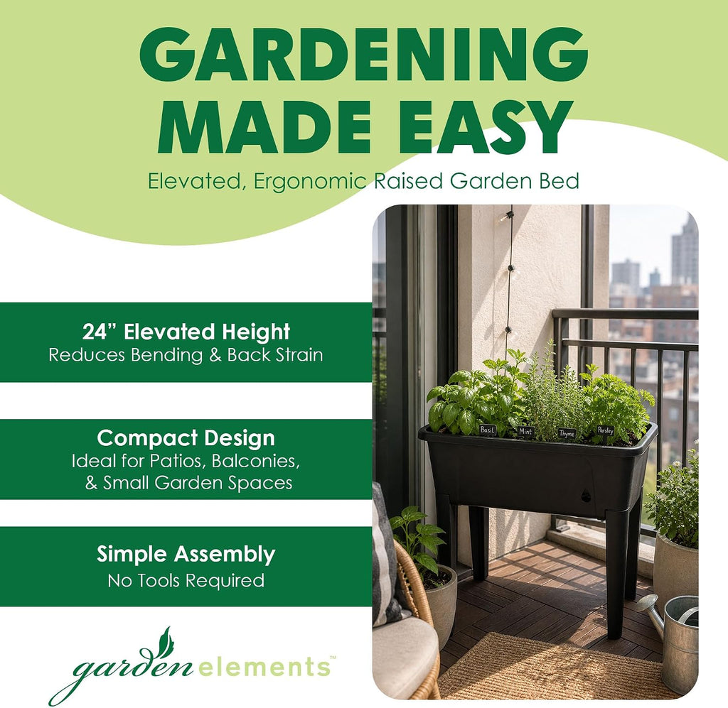 garden elements black elevated raised garden bed, 29.5" shown in use