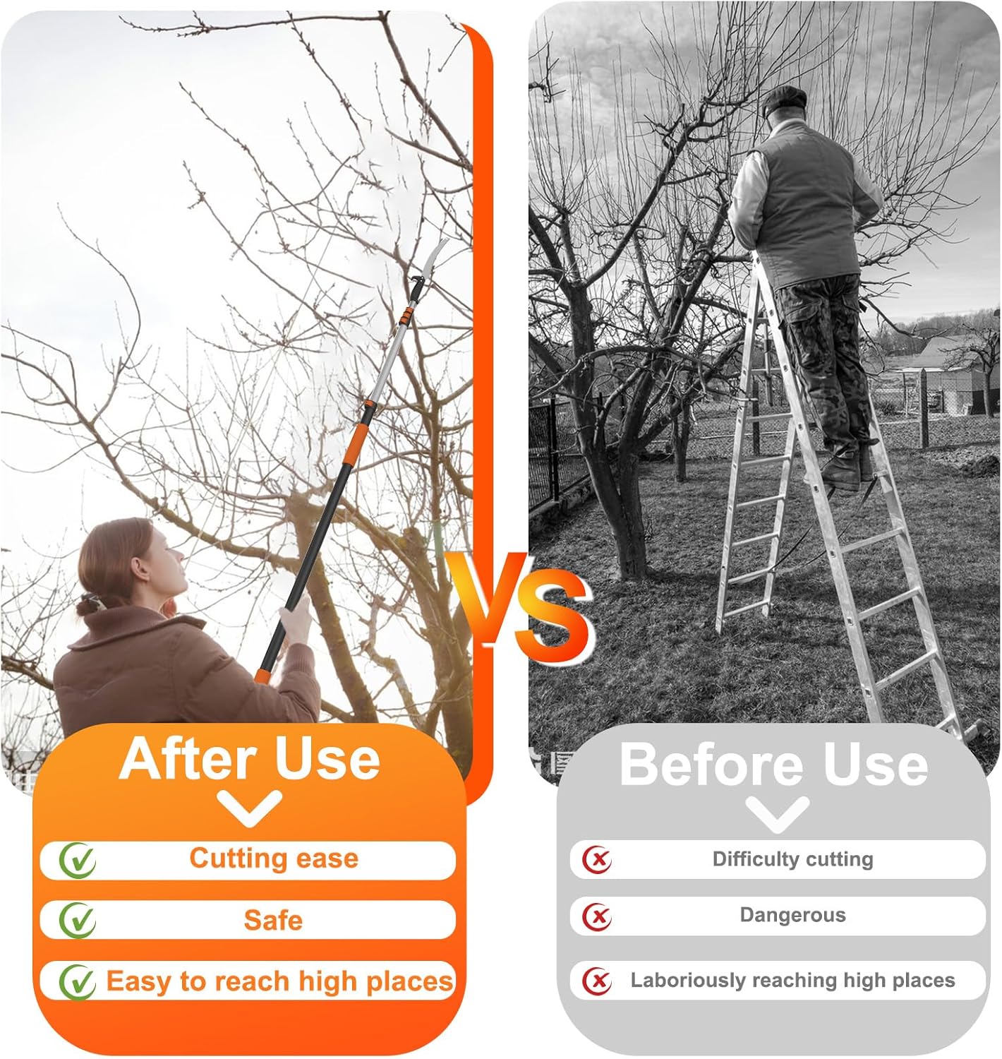 LAANPOLE 26FT Pole Saw, Telescoping Tree Trimmer with 5-20FT Extension Pole, Manual Branches Pruner for Backyard, Orange