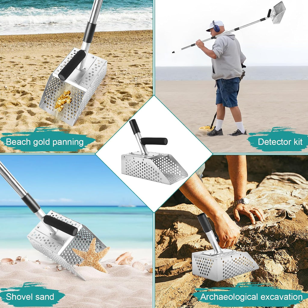 sand scoop for metal detecting, long-handle metal detector on a desk or shelf
