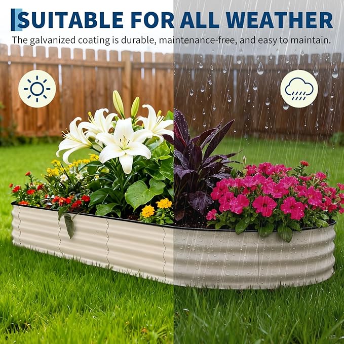 Garvee 2 Pack Galvanized Raised Garden Beds - 8x4x1.5ft Planter Box for Vegetables, Flowers, Rust-Resistant Garden Box, Easy Assembly Raised Beds, Durable Planters for Outdoor Plants, Beige