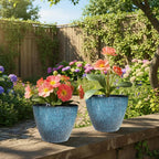 2 Pack Plastic Plant Pots with Drainage Holes, 8 inch Planter for Indoor Outdoor Plant, Garden Flower Pots for Aloe, Herbs, Cactus(Blue, 2pcs)
