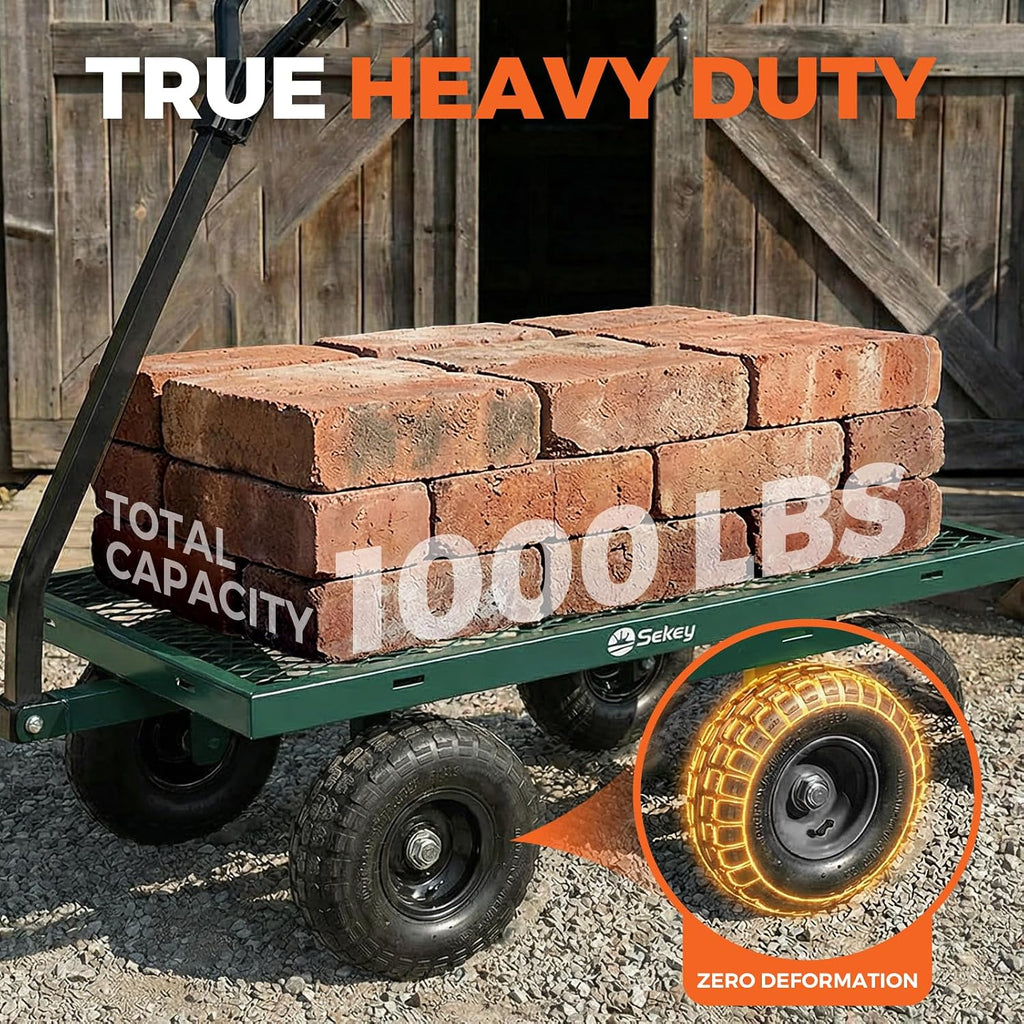 sekey steel garden cart, 1000 lb capacity, removable, close-up detail