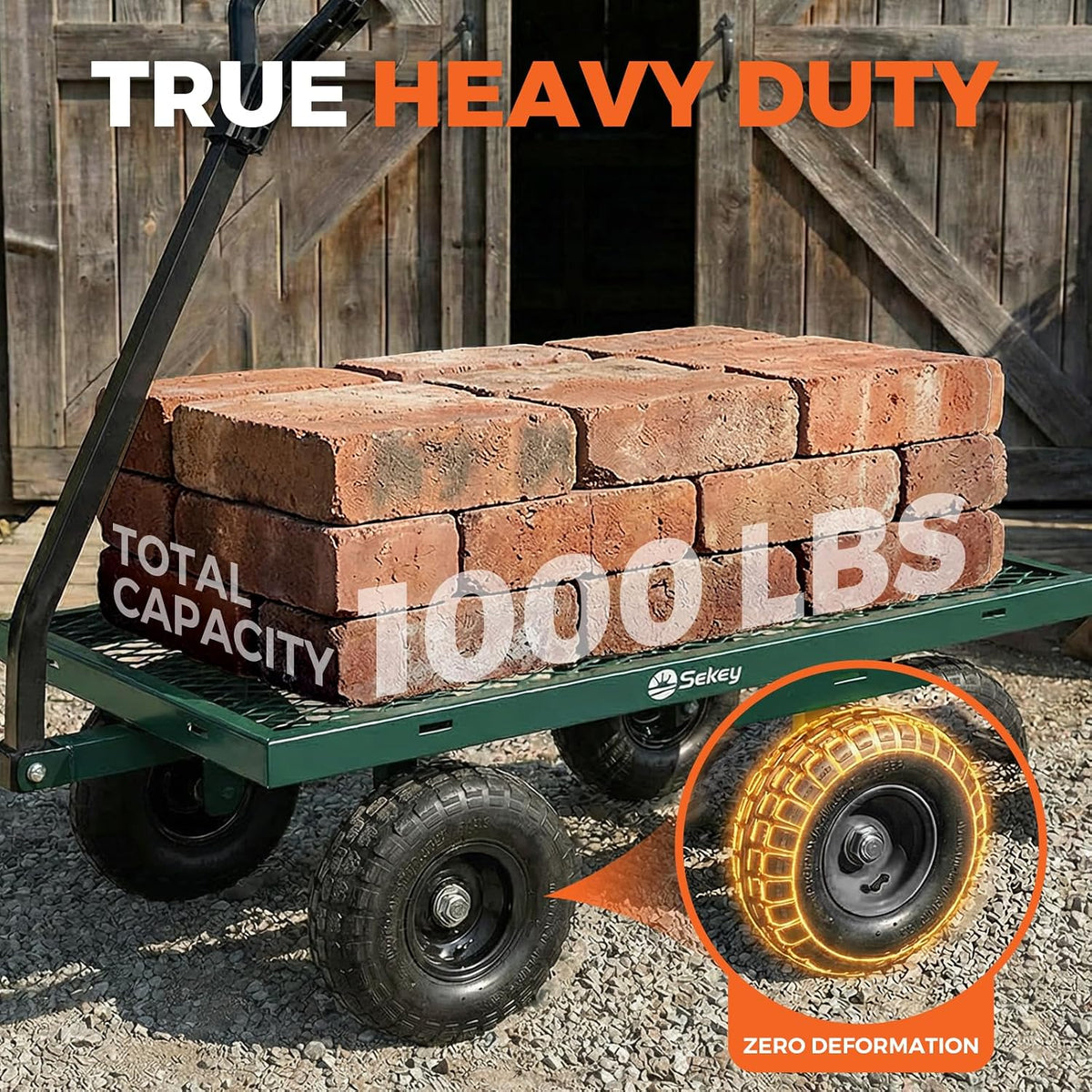 sekey steel garden cart, 1000 lb capacity, removable, close-up detail
