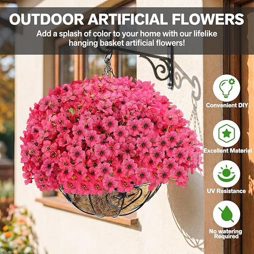 22 Bundles Artificial Flowers Outdoor Fake Plants, Faux Flowers UV Resistant with Plastic Plants, Faux Silk Flowers for Outdoors Outside Front Porch Hanging Planter Window Garden Decoration(Rose Red)
